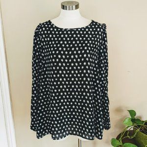 Max Studio Black White Print Popover Blouse - Size Large